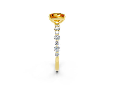 Yellow gold Princess Cut Citrine Prong Set Engagement Ring with Pavé Band_2
