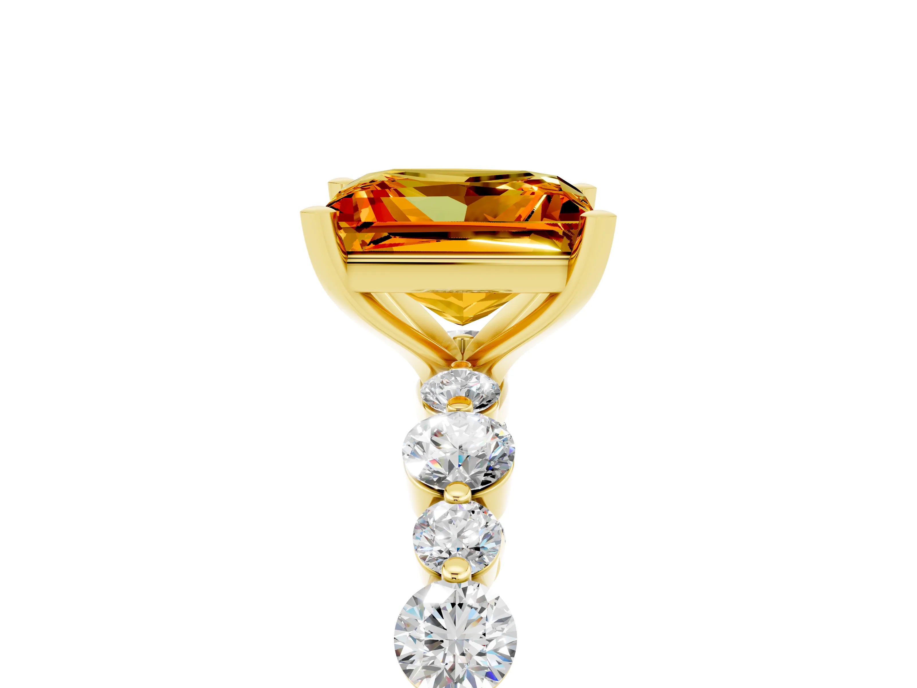 Yellow gold Princess Cut Citrine Prong Set Engagement Ring with Pavé Band_5