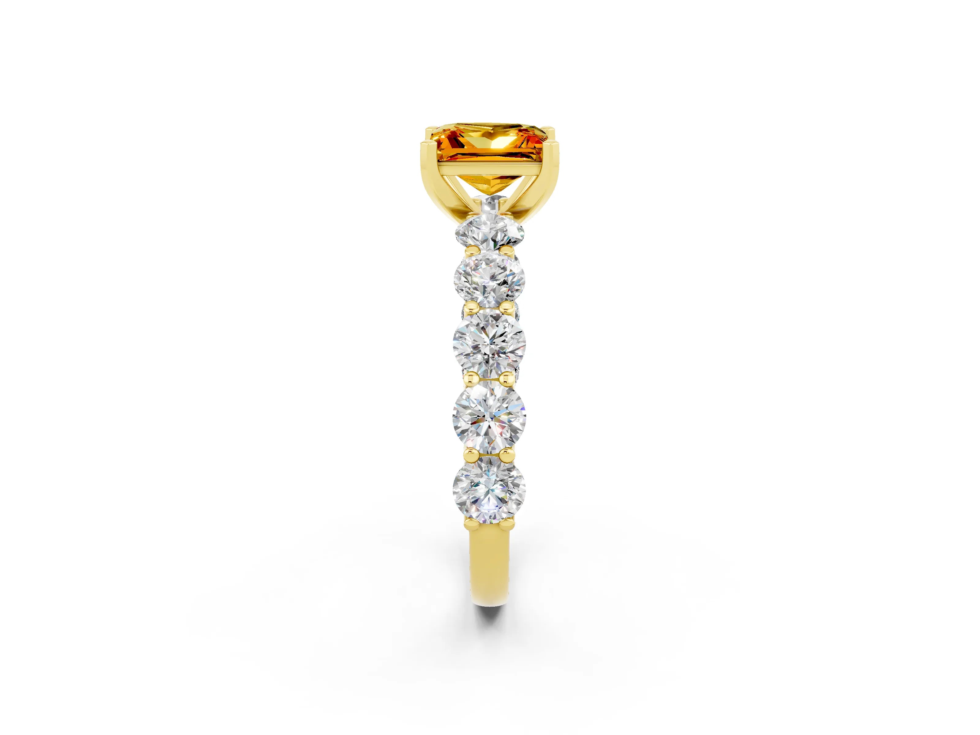 Yellow gold Princess Cut Citrine Prong Setting with Side Stones on a Pave Band_2