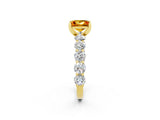 Yellow gold Princess Cut Citrine Prong Setting with Side Stones on a Pave Band_2