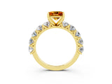 Yellow gold Princess Cut Citrine Prong Setting with Side Stones on a Pave Band_3