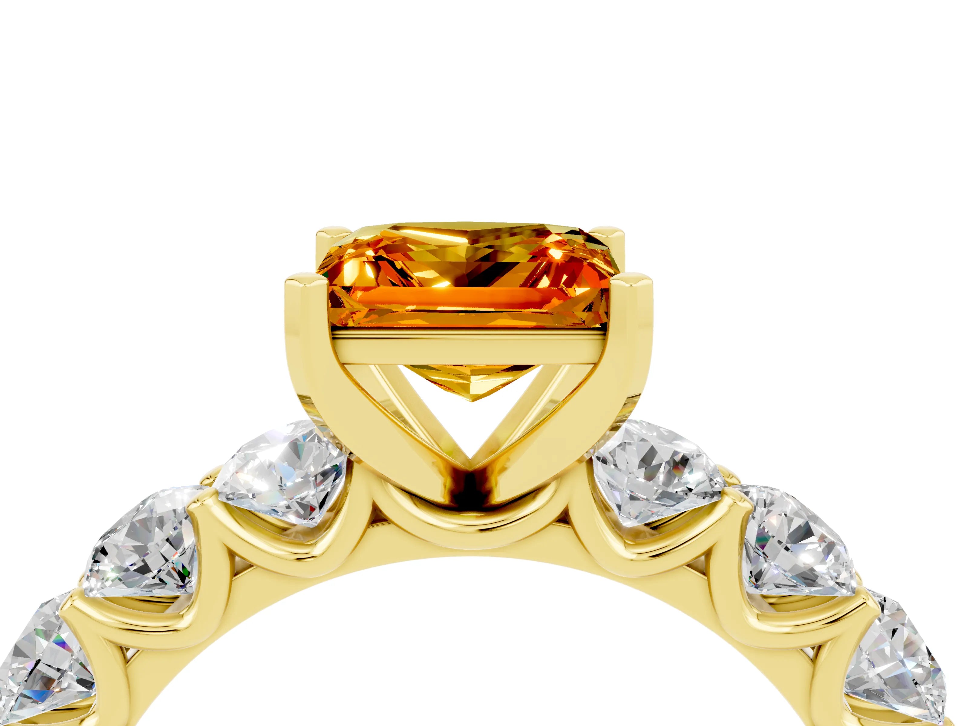 Yellow gold Princess Cut Citrine Prong Setting with Side Stones on a Pave Band_4