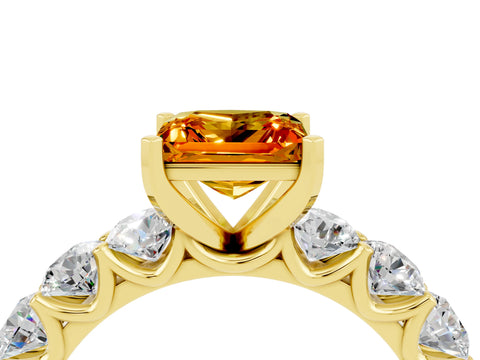 Yellow gold Princess Cut Citrine Prong Setting with Side Stones on a Pave Band_4