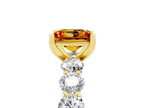 Yellow gold Princess Cut Citrine Prong Setting with Side Stones on a Pave Band_5