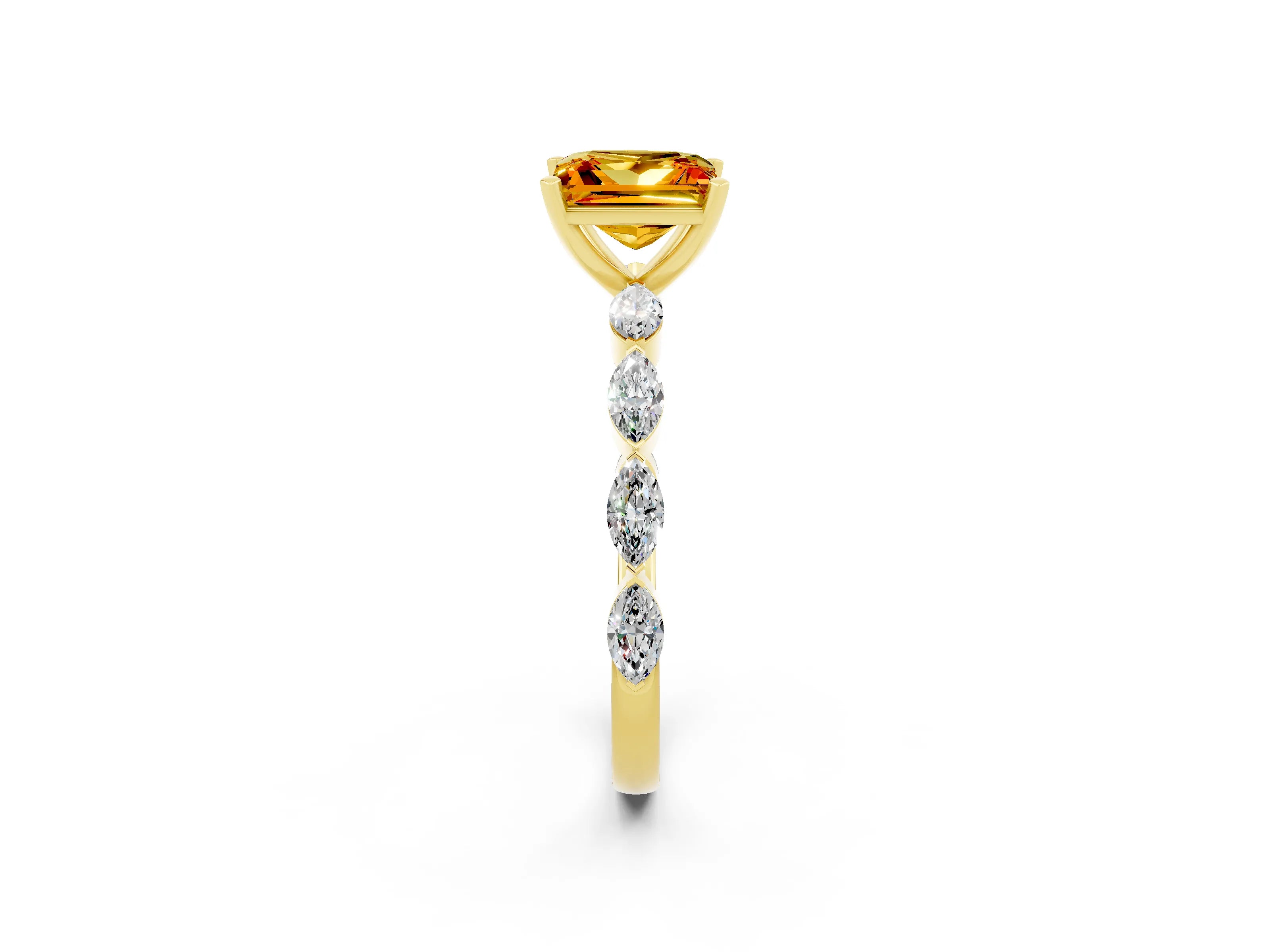 Yellow gold Princess Cut Citrine Ring with Marquise Side Stones and Prong Setting_2