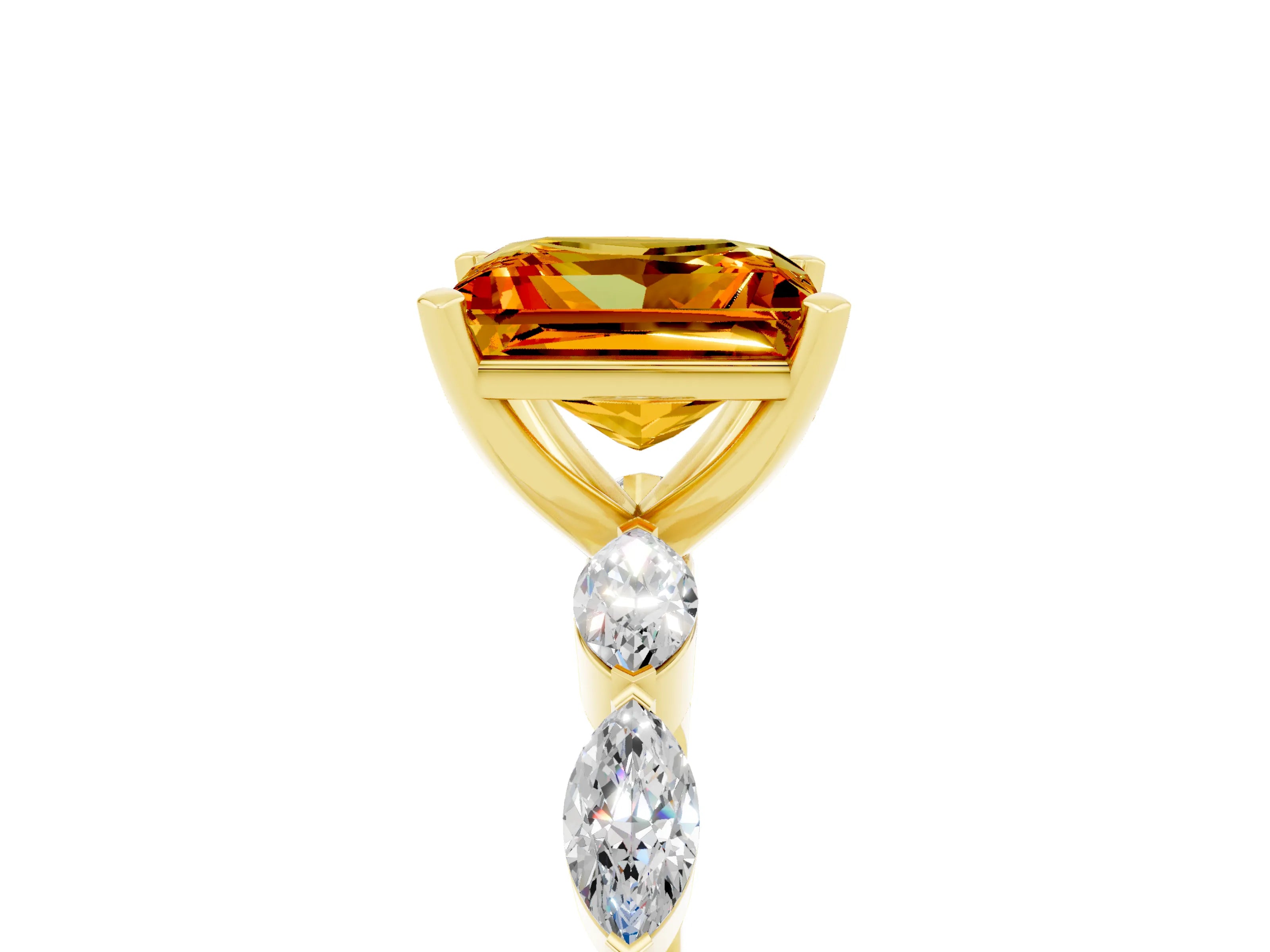Yellow gold Princess Cut Citrine Ring with Marquise Side Stones and Prong Setting_5