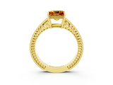 Yellow gold Princess Cut Citrine Ring with Milgrain Pavé Band and Four-Prong Setting_15