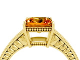Yellow gold Princess Cut Citrine Ring with Milgrain Pavé Band and Four-Prong Setting_16
