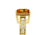 Yellow gold Princess Cut Citrine Ring with Milgrain Pavé Band and Four-Prong Setting_17