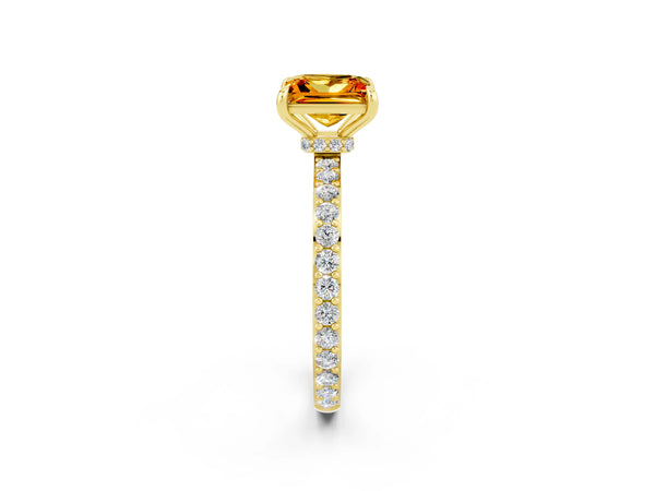 Yellow gold Princess Cut Citrine Pavé Engagement Ring with Round  Accents and Prong Setting