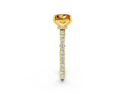 Yellow gold Princess Cut Citrine Ring with Pavé Band and Four-Prong Setting_2
