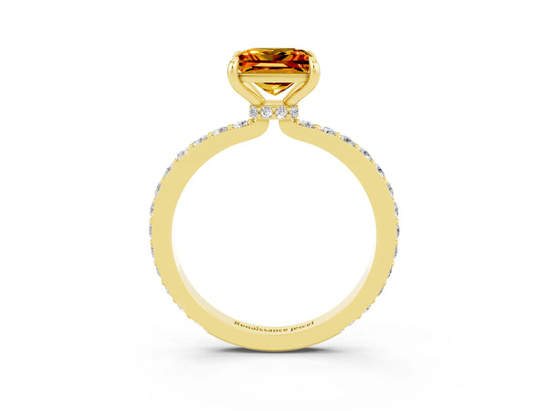 Yellow gold Princess Cut Citrine Pavé Engagement Ring with Round  Accents and Prong Setting