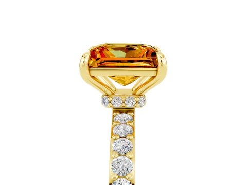 Yellow gold Princess Cut Citrine Ring with Pavé Band and Four-Prong Setting_5