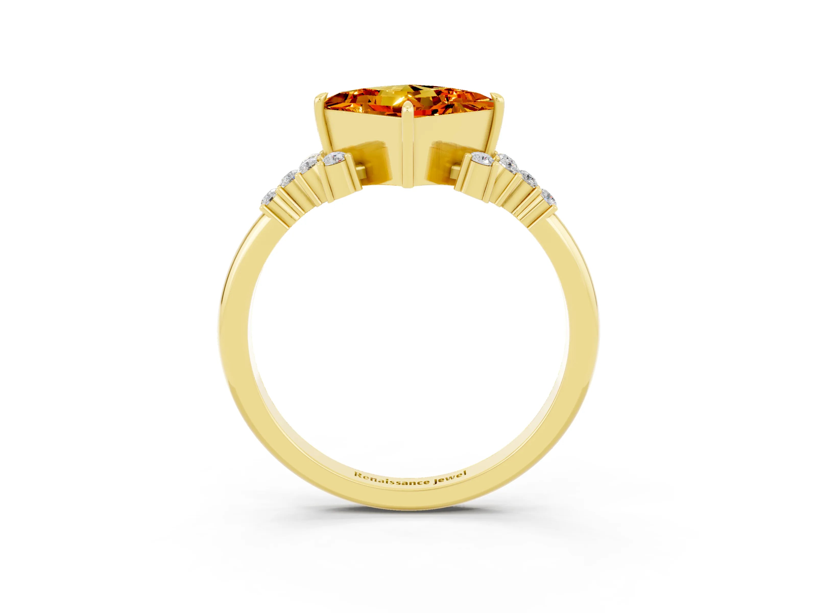 Yellow gold Princess Cut Citrine Ring with Side Stones and Four-Prong Setting_39
