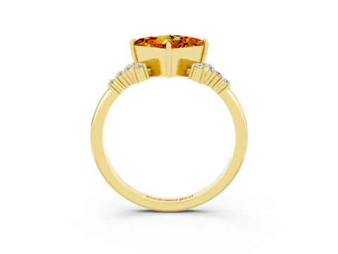 Yellow gold Princess Cut Citrine Ring with Side Stones and Four-Prong Setting_39