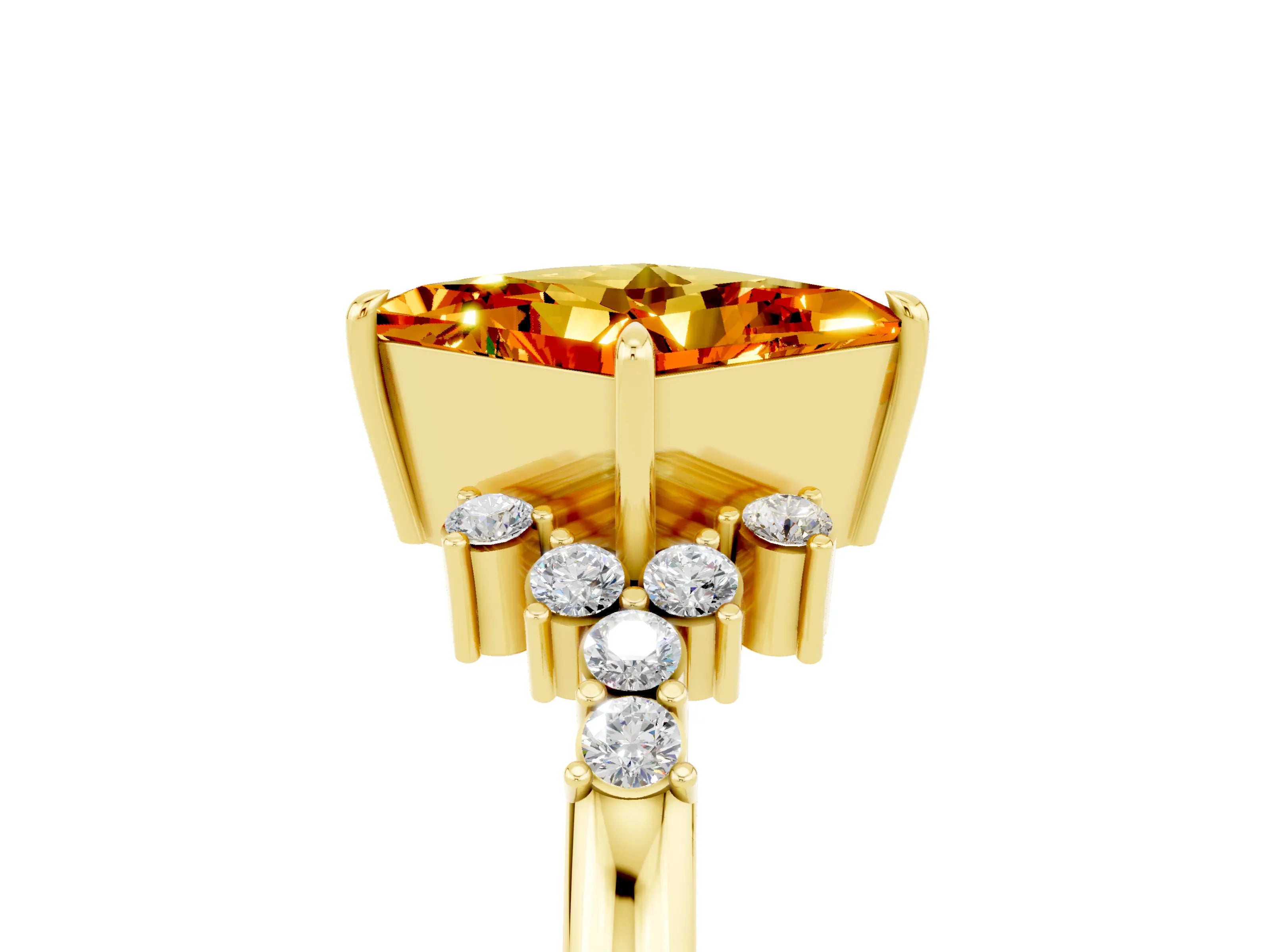 Yellow gold Princess Cut Citrine Ring with Side Stones and Four-Prong Setting_41