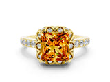 Yellow gold Princess Cut Citrine Scalloped Halo Engagement Ring with Round Shared Prong Band_12