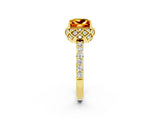 Yellow gold Princess Cut Citrine Scalloped Halo Engagement Ring with Round Shared Prong Band_14