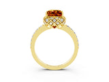 Yellow gold Princess Cut Citrine Scalloped Halo Engagement Ring with Round Shared Prong Band_15