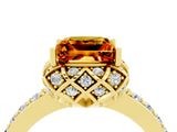 Yellow gold Princess Cut Citrine Scalloped Halo Engagement Ring with Round Shared Prong Band_16