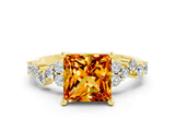 Yellow gold Princess Cut Citrine Scattered Round Accent Ring with Prong Setting_30