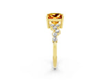 Yellow gold Princess Cut Citrine Scattered Round Accent Ring with Prong Setting_32