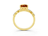 Yellow gold Princess Cut Citrine Scattered Round Accent Ring with Prong Setting_33