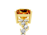 Yellow gold Princess Cut Citrine Scattered Round Accent Ring with Prong Setting_35