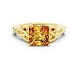Yellow gold Princess Cut Citrine Solitaire Celtic Knot Ring with Four-Prong Setting_12