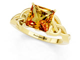 Yellow gold Princess Cut Citrine Solitaire Celtic Knot Ring with Four-Prong Setting_13