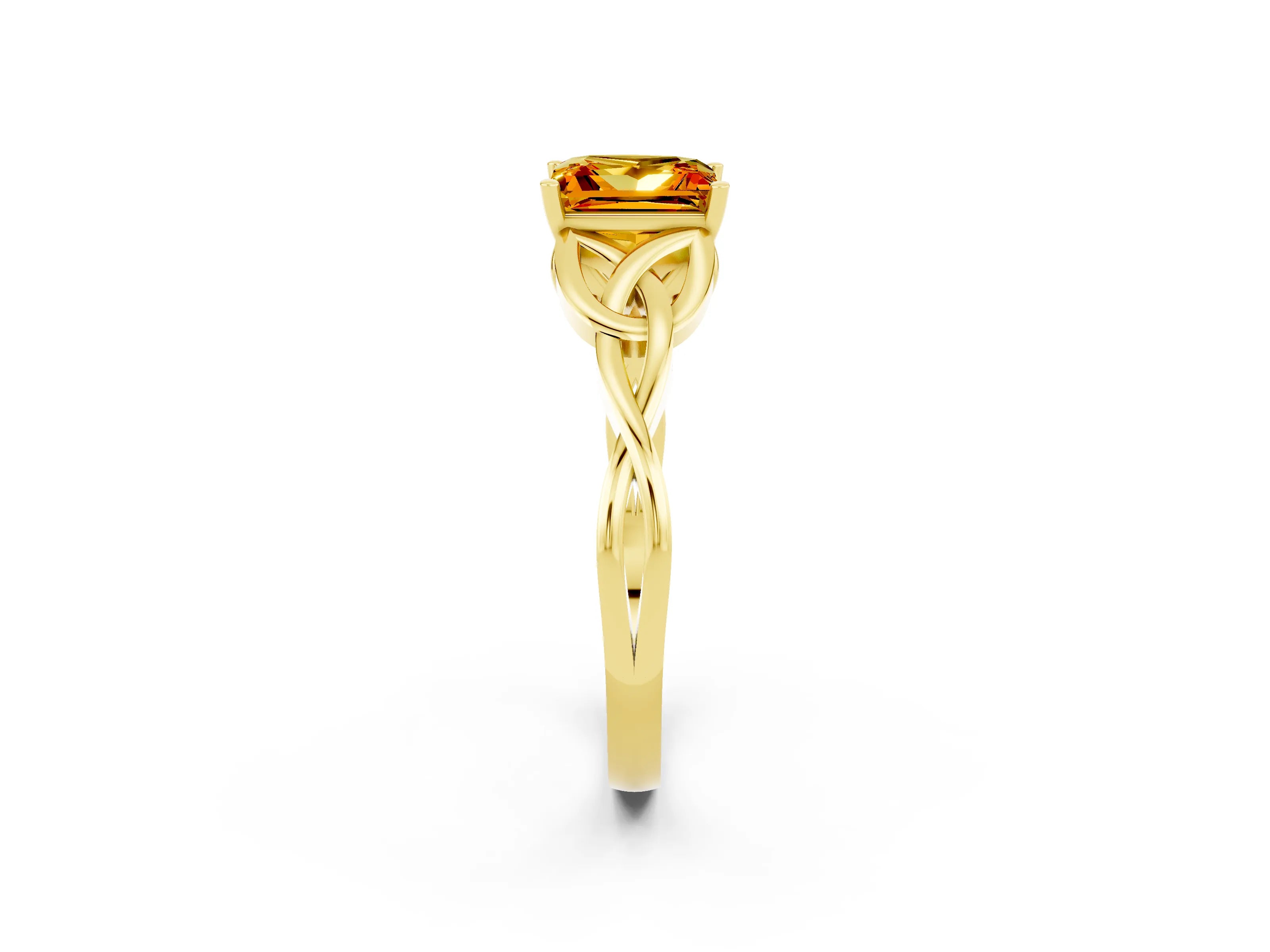 Yellow gold Princess Cut Citrine Solitaire Celtic Knot Ring with Four-Prong Setting_14