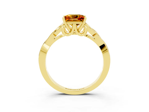 Yellow gold Princess Cut Citrine Solitaire Celtic Knot Ring with Four-Prong Setting_15