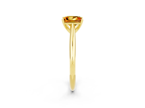 Yellow gold Princess Cut Citrine Solitaire Engagement Ring with Cathedral Setting and Four-Prong Mount