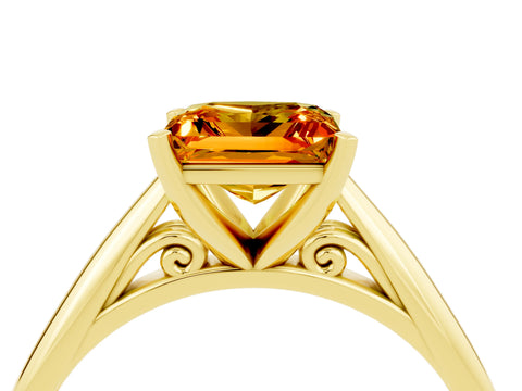 Yellow gold Princess Cut Citrine Solitaire Engagement Ring with Cathedral Setting and Four-Prong Mount_16