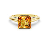 Yellow gold Princess Cut Citrine Solitaire Engagement Ring with Cathedral Setting and Four-Prong Mount_18