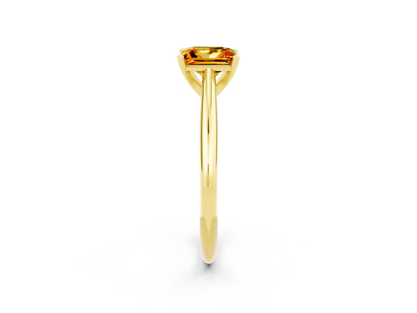 Yellow gold Princess Cut Citrine Solitaire Engagement Ring with Cathedral Setting and Four-Prong Mount