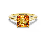 Yellow gold Princess Cut Citrine Solitaire Engagement Ring with Cathedral Setting and Four-Prong Mount_66