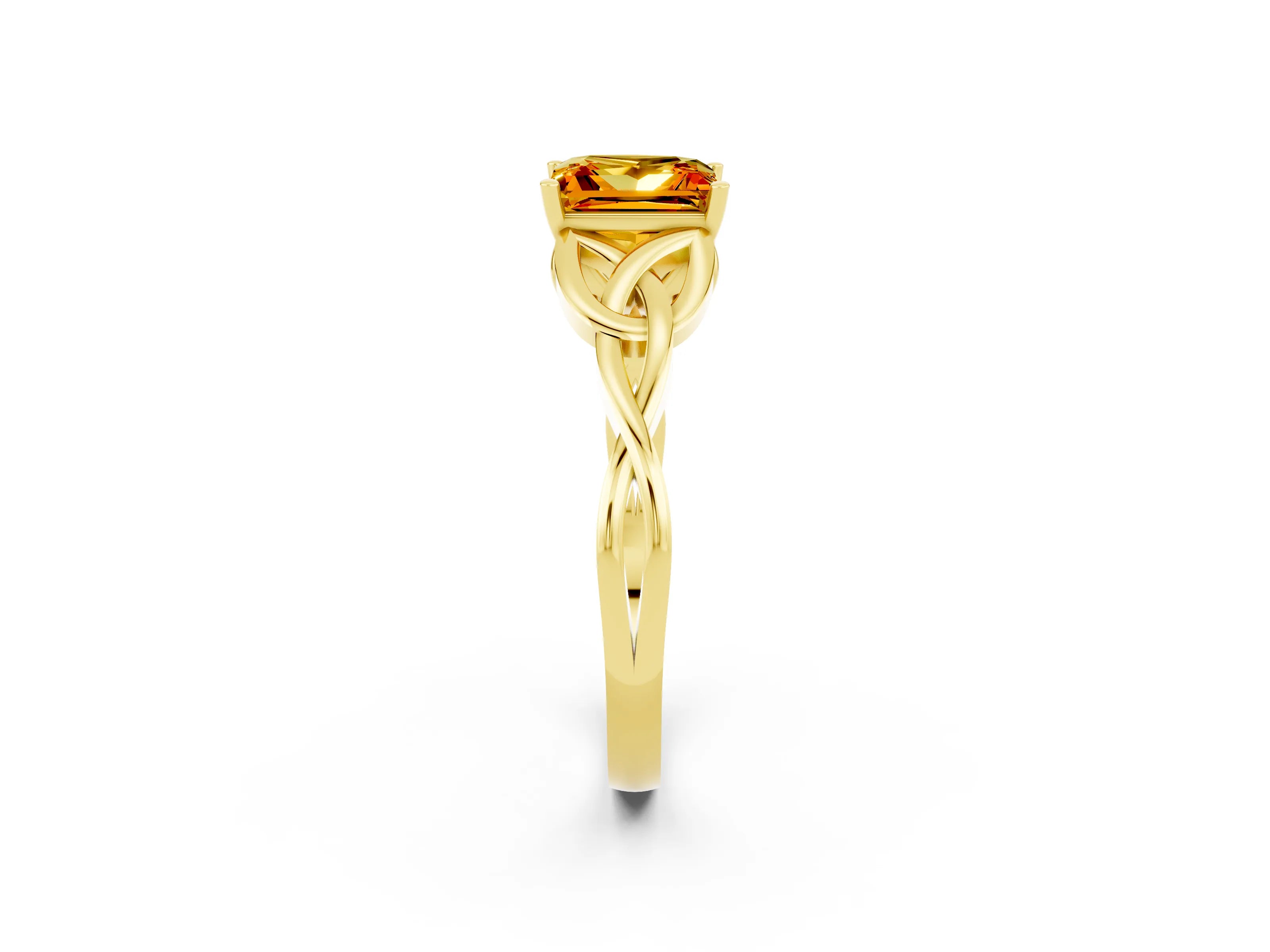 Yellow gold Princess Cut Citrine Solitaire Engagement Ring with Celtic Knot Band and Four-Prong Setting_2