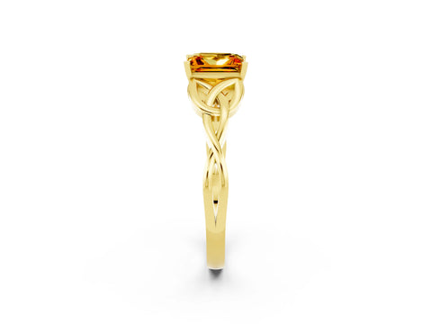 Yellow gold Princess Cut Citrine Solitaire Engagement Ring with Celtic Knot Band and Four-Prong Setting_2