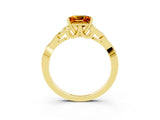 Yellow gold Princess Cut Citrine Solitaire Engagement Ring with Celtic Knot Band and Four-Prong Setting_3