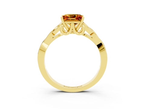 Yellow gold Princess Cut Citrine Solitaire Engagement Ring with Celtic Knot Band and Four-Prong Setting_3