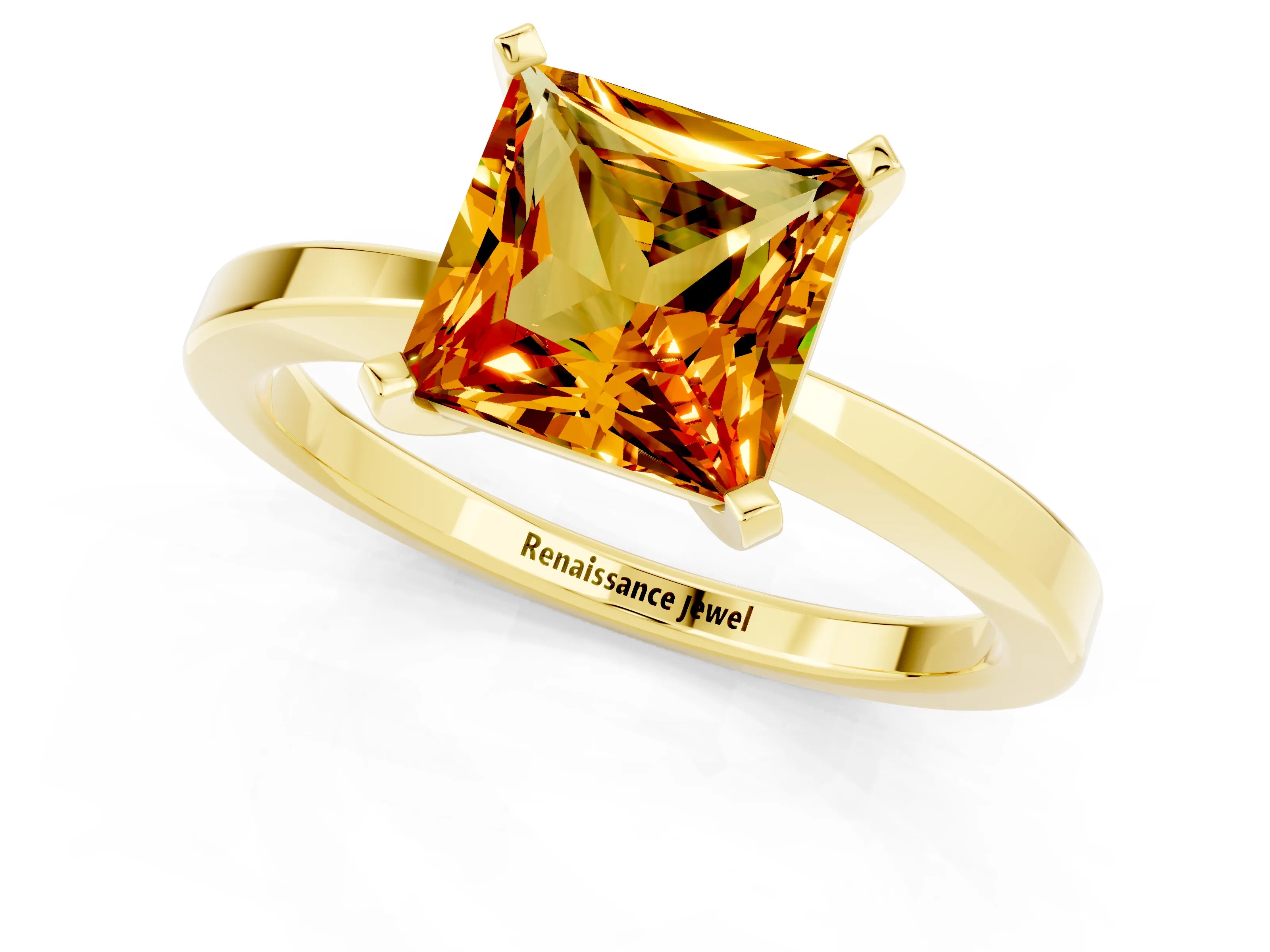 Yellow gold Princess Cut Citrine Solitaire Engagement Ring with Classic Band and Four-Prong Setting_25