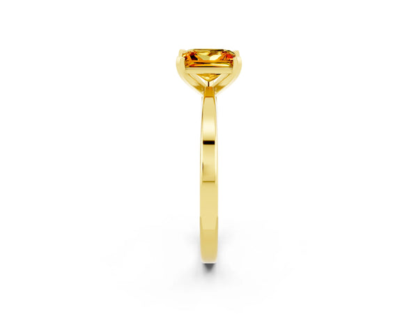 Yellow gold Princess Cut Citrine Solitaire Engagement Ring with Classic Band and Four-Prong Setting
