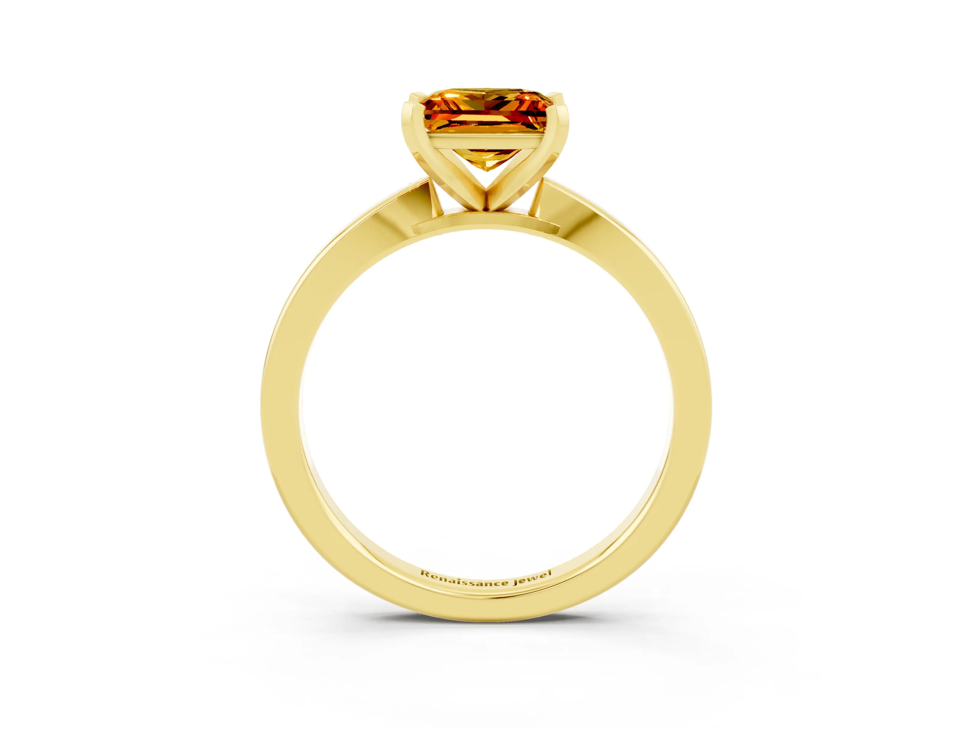 Yellow gold Princess Cut Citrine Solitaire Engagement Ring with Classic Band and Four-Prong Setting_27