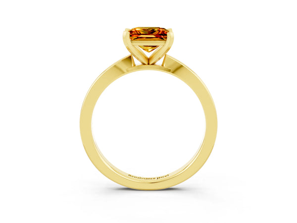 Yellow gold Princess Cut Citrine Solitaire Engagement Ring with Classic Band and Four-Prong Setting