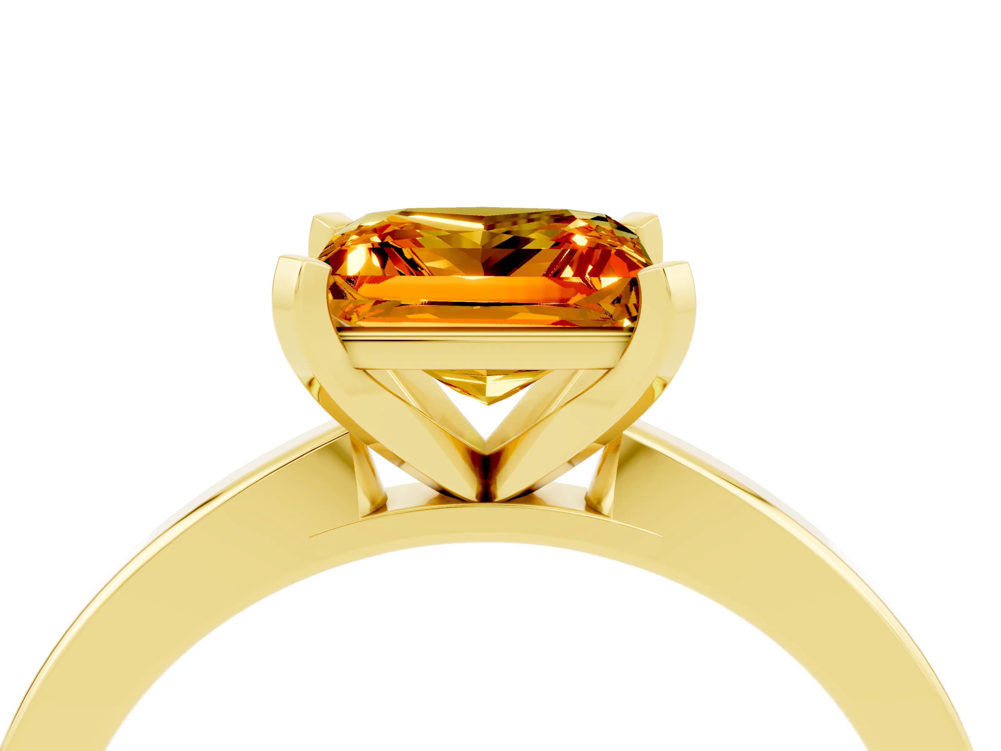 Yellow gold Princess Cut Citrine Solitaire Engagement Ring with Classic Band and Four-Prong Setting_28