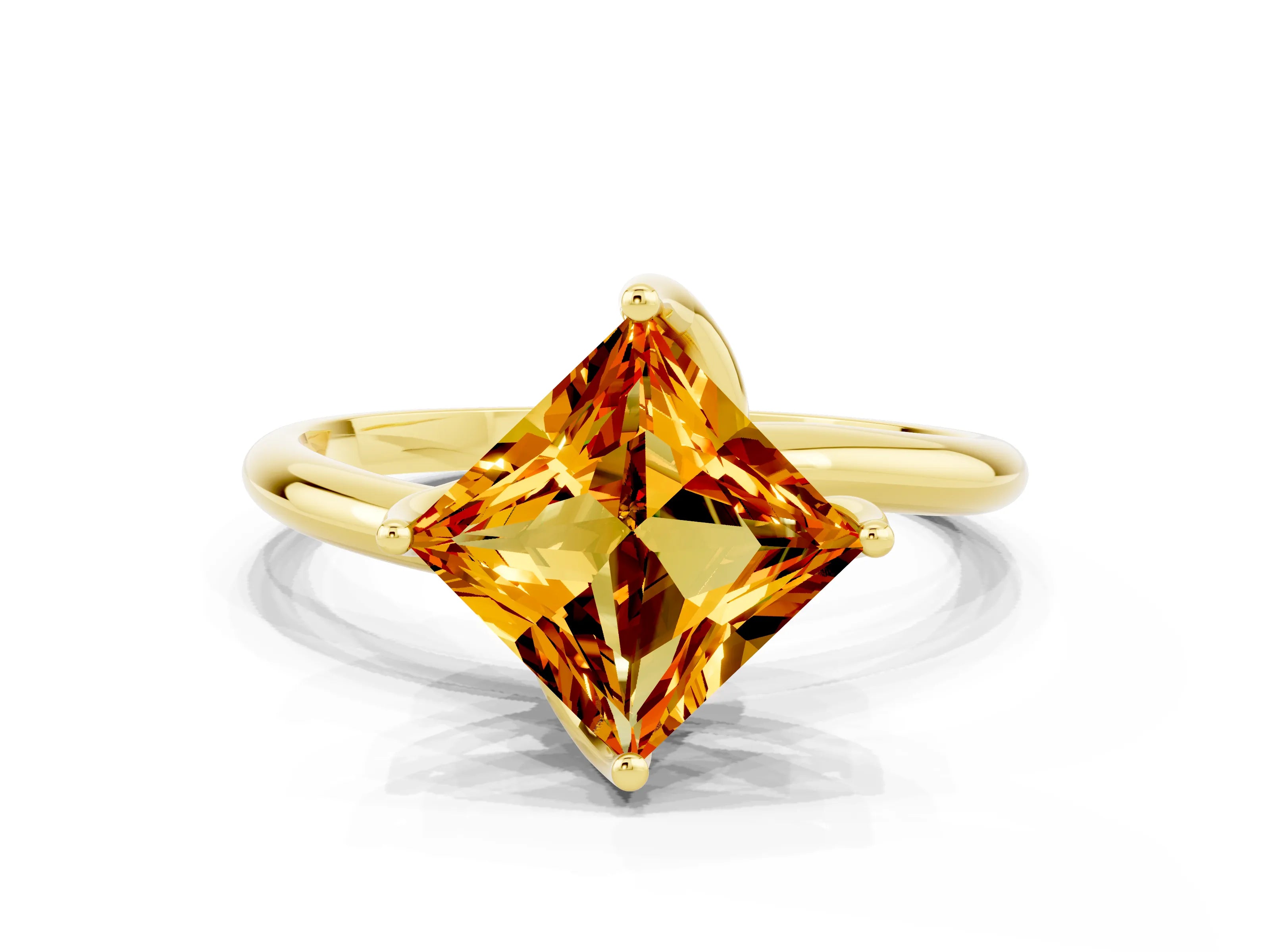 Yellow gold Princess Cut Citrine Solitaire Engagement Ring with Four-Prong Setting and Classic Band_12