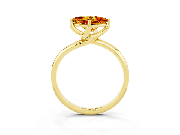 Yellow gold Princess Cut Citrine Solitaire Engagement Ring with Four-Prong Setting and Classic Band