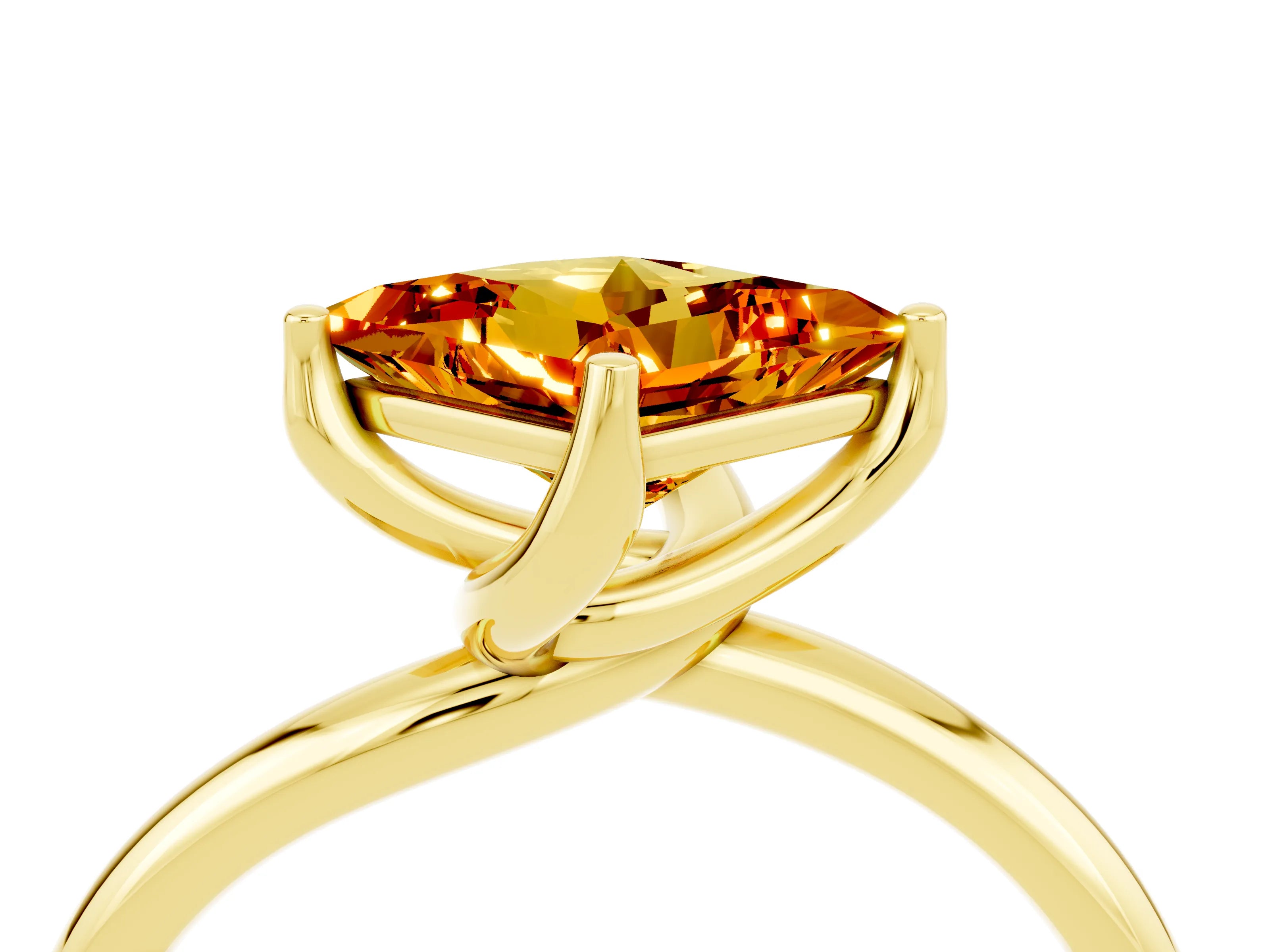 Yellow gold Princess Cut Citrine Solitaire Engagement Ring with Four-Prong Setting and Classic Band_16