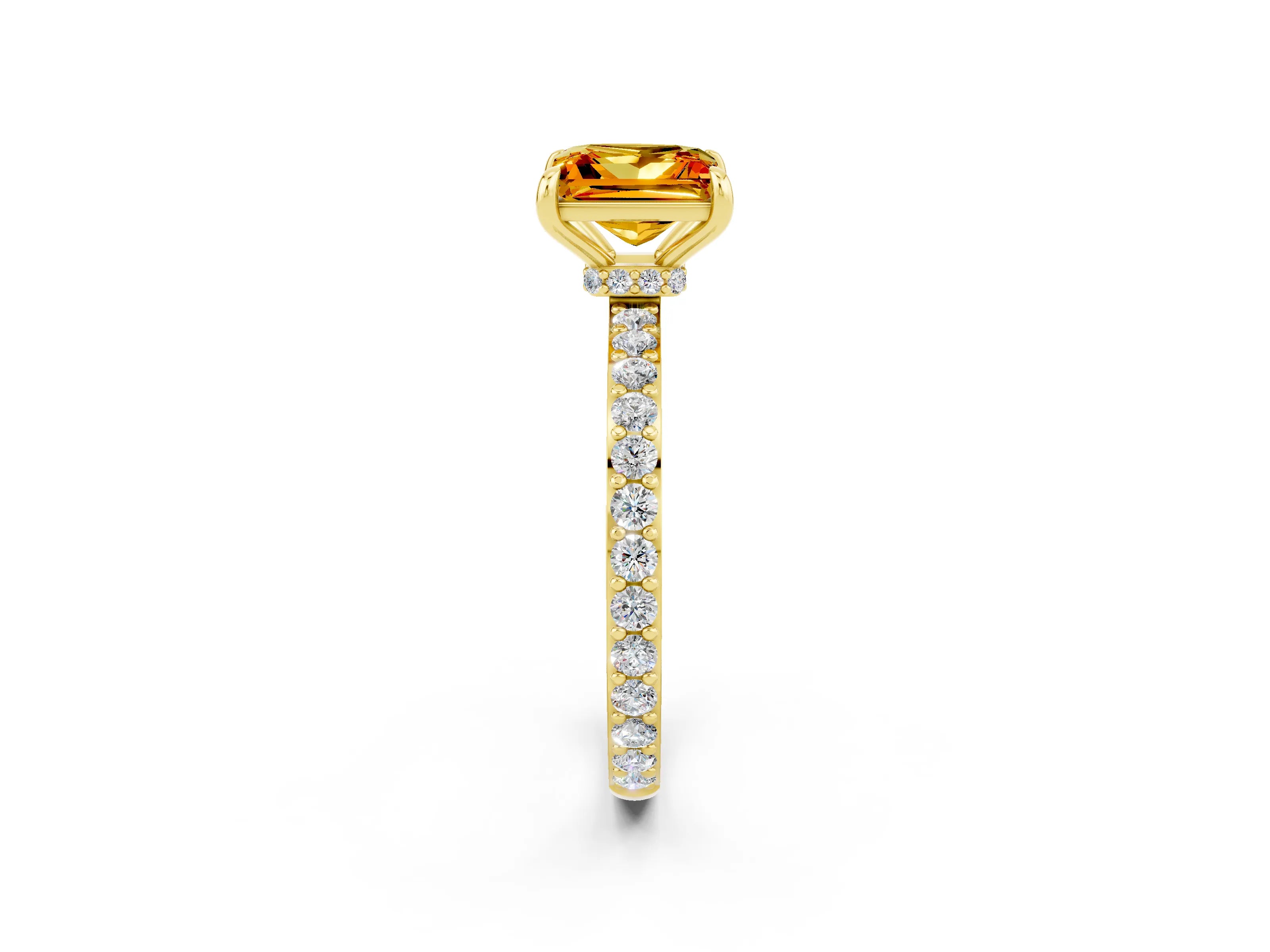 Yellow gold Princess Cut Citrine Solitaire Engagement Ring with Pavé Band and Four-Prong Setting_2